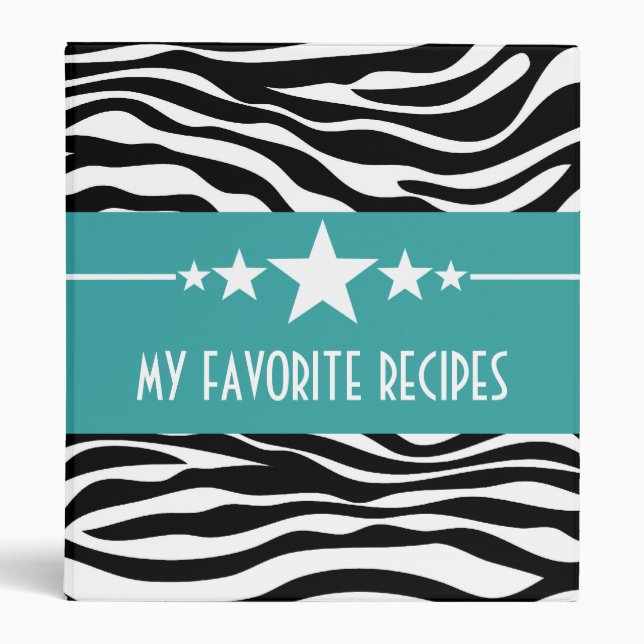 Teal Sassy Star Zebra (1 inch) Recipe Binder (Front)