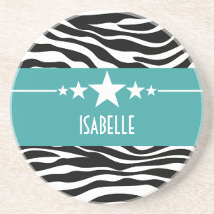 Teal Sassy Star Zebra Coaster