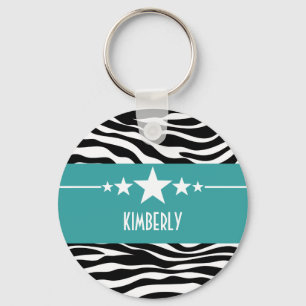 Teal Sassy Star Zebra Keychain