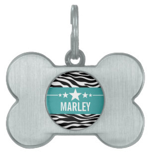 Teal Sassy Star Zebra Pet Tag