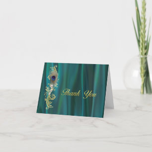 Teal Satin and Peacock Feather Wedding Thank You Card