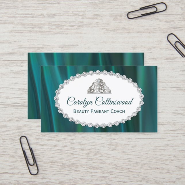Teal Satin Beauty Pageant Coach Business Card (Front/Back In Situ)