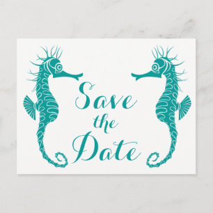 Teal Save The Date Seahorse Engagementt Wedding Postcard