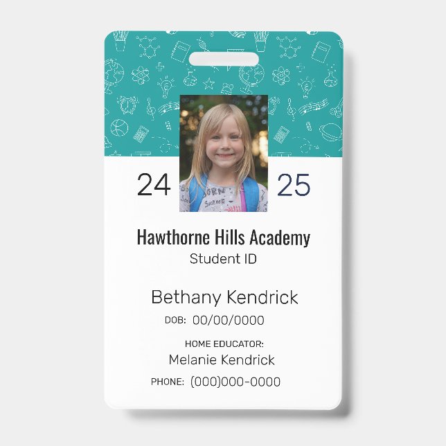 Teal School Icons Homeschool Student ID Badge (Front)