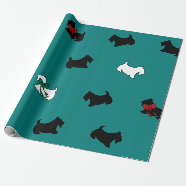 Teal Scottish Terrier Wrapping Paper (Unrolled)