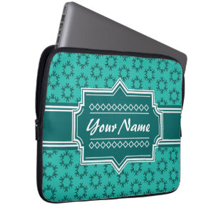 Teal Scribble Hand Hrawn Floral Personalized Laptop Sleeve