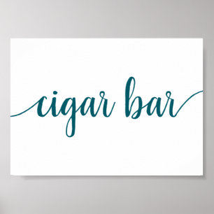 Teal Script   Aqua Blue-Green Cigar Bar Table Sign