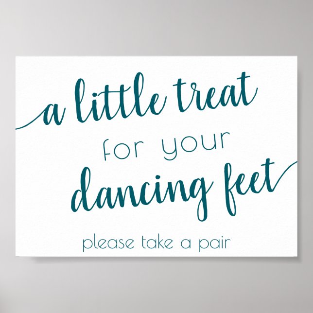 Teal Script | Aqua Blue-Green Dancing Feet Sign (Front)