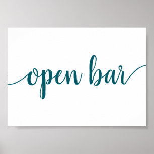 Teal Script   Aqua Blue-Green Open Bar Sign