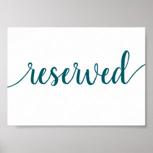 Teal Script   Aqua Blue-Green Reserved Table Sign