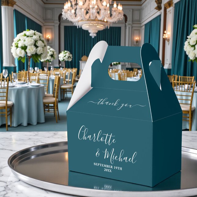 Teal Script Minimalist Wedding Thank You Favor Box (Creator Uploaded)