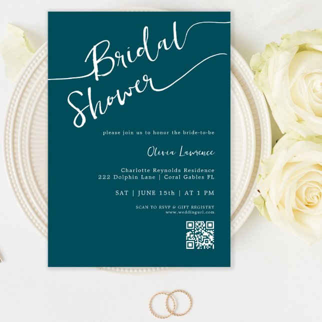 Teal Script QR Bridal Shower Invitation (Creator Uploaded)