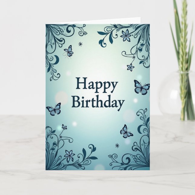 Teal Scroll Birthday Card (Front)