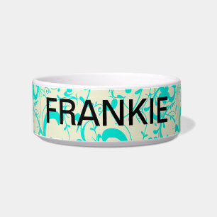 Teal Scrolls and Flourishes Personalized Bowl