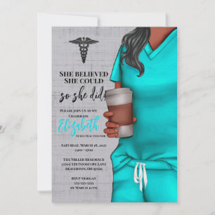 Teal Scrubs Nursing School Graduation Invitation