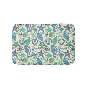 Teal Sea Animals Pattern Bath Mat