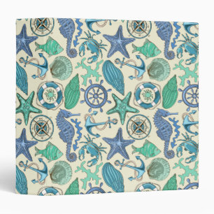 Teal Sea Animals Pattern Binder