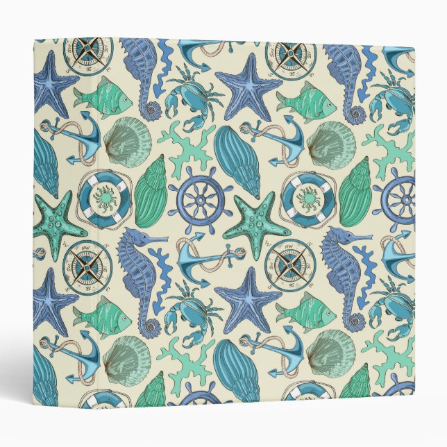 Teal Sea Animals Pattern Binder (Front/Spine)