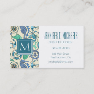 Teal Sea Animals Pattern Business Card