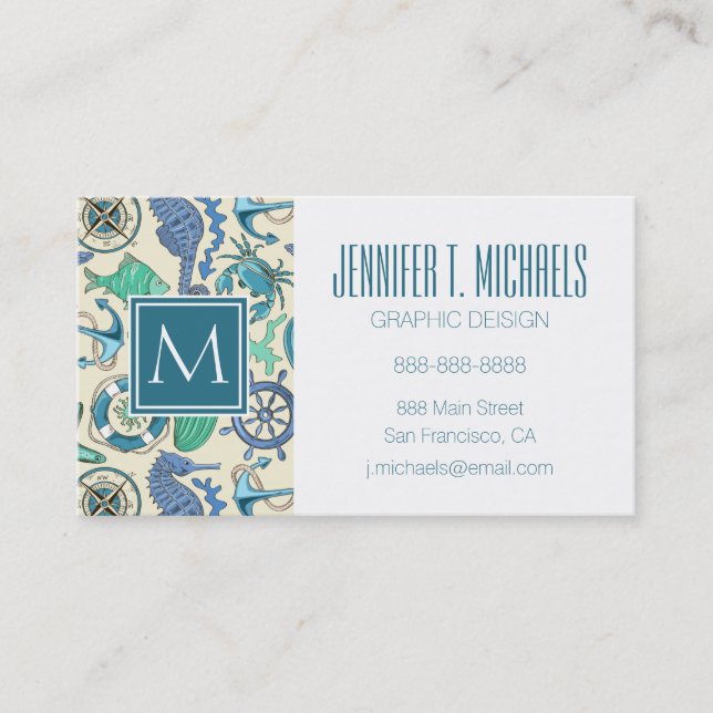 Teal Sea Animals Pattern Business Card (Front)