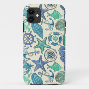 Teal Sea Animals Pattern iPhone 11 Case