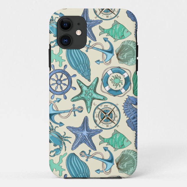 Teal Sea Animals Pattern Case-Mate iPhone Case (Back)