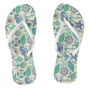 Teal Sea Animals Pattern Flip Flops