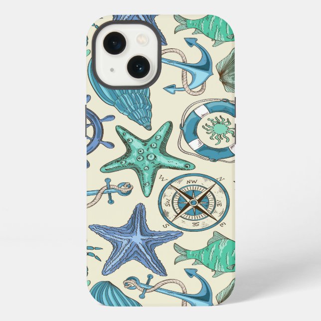 Teal Sea Animals Pattern iPhone Case (Back)