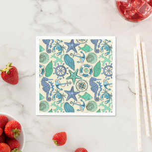 Teal Sea Animals Pattern Napkin