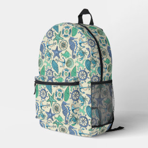 Teal Sea Animals Pattern Printed Backpack