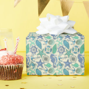 Teal Sea Animals Pattern Wrapping Paper