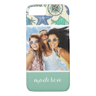 Teal Sea Animals Pattern | Your Photo & Name iPhone 8/7 Case