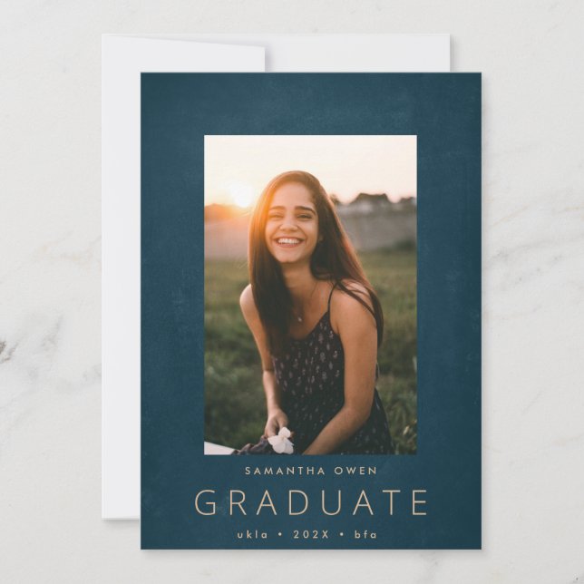 Teal Sea Chalk Border Modern Photo University Grad Announcement (Front)