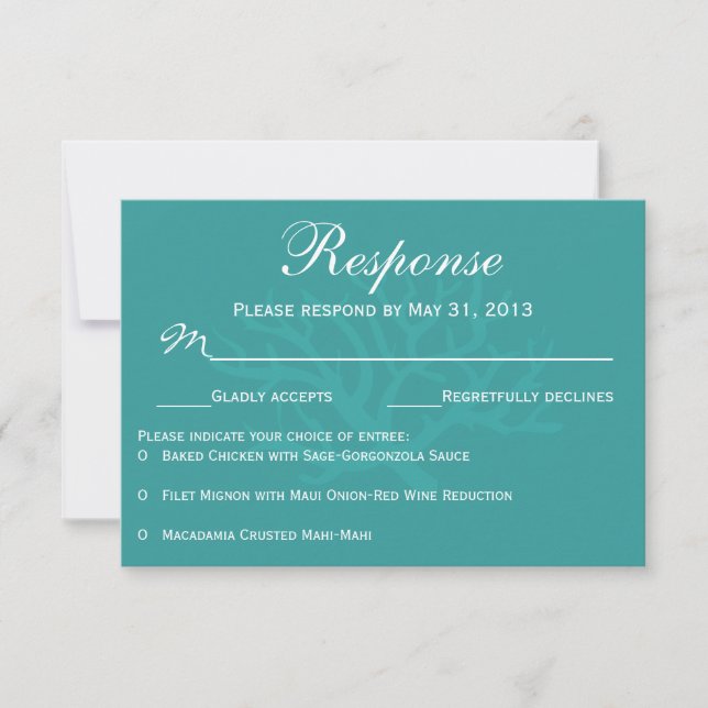 Teal Sea Coral RSVP Response Cards (Front)