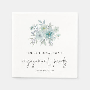 Teal Sea Mist Florals Script Engagement Party Napkin