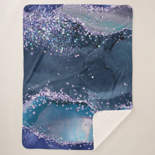 *~* Teal Sea Ocean Agate Celestial GLITTER AP8 Sherpa Blanket