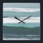 Teal Sea Square Wall Clock<br><div class="desc">Teal Sea II by Rob Delamater. Teal and white stripes come together to create a design resembling the ocean.</div>