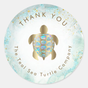 teal sea turtle design classic round sticker