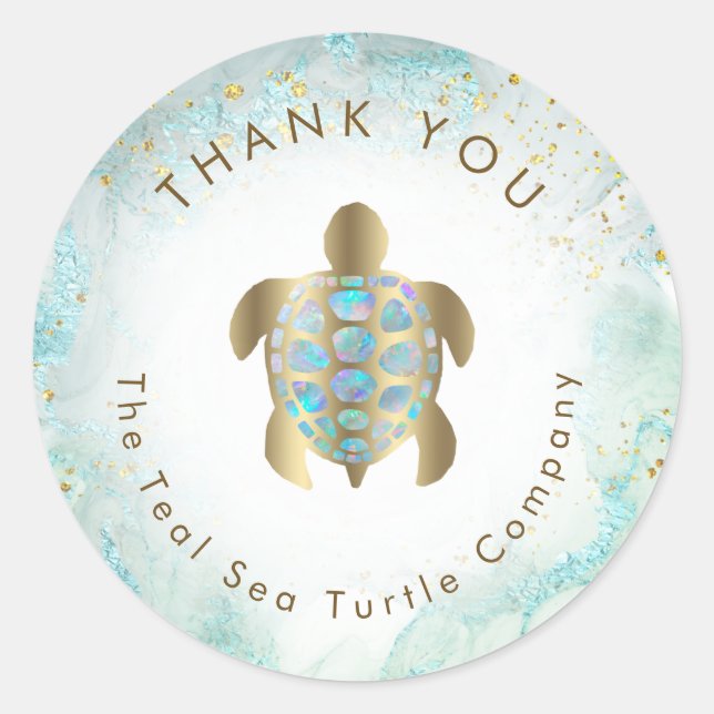 teal sea turtle design  classic round sticker (Front)