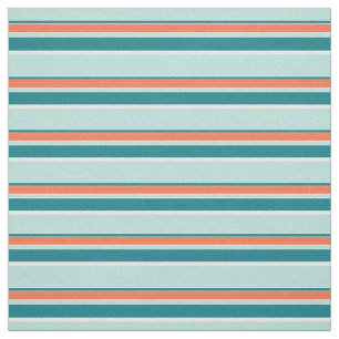 Teal Seafoam Green Orange White Stripes Pattern Fabric