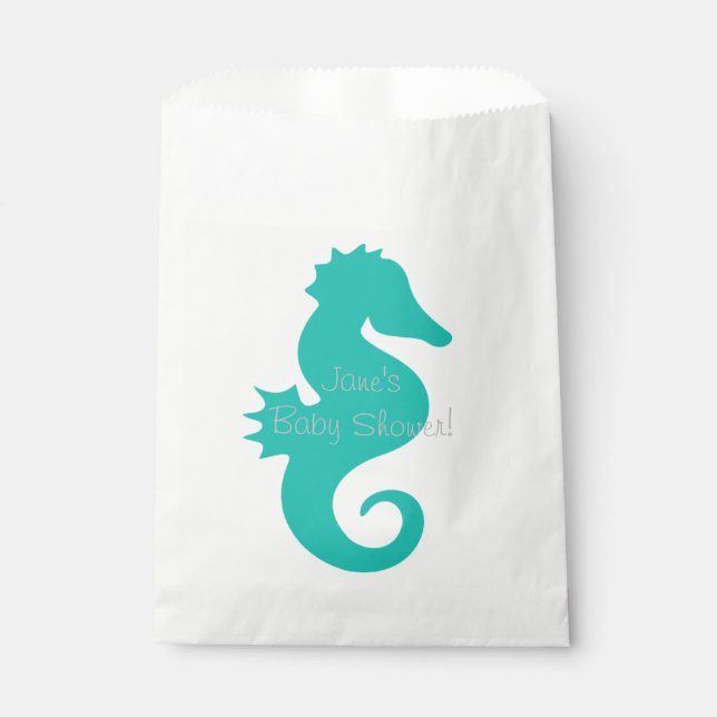 Teal Seahorse Baby Shower Favour Bags (Front)