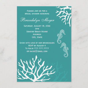 Teal Seahorse Bridal Shower Invitations