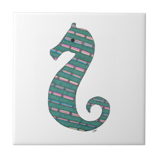 Teal Seahorse Ceramic Tile (Front)