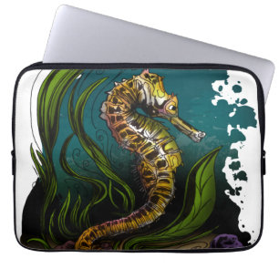 Teal Seahorse Ocean Aesthetic Calm Coastal Design Laptop Sleeve