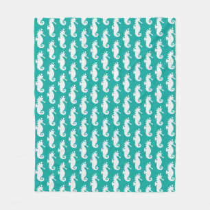 Teal Seahorse Pattern 1 Fleece Blanket