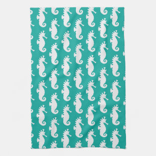 Teal Seahorse Pattern 1 Kitchen Towel