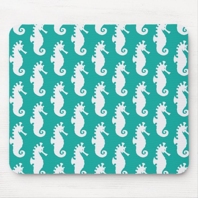 Teal Seahorse Pattern 1 Mouse Pad (Front)
