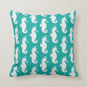 Teal Seahorse Pattern 1 Throw Pillow