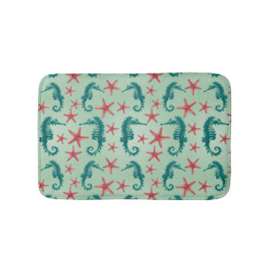 Teal Seahorse Pattern 2 Bath Mat