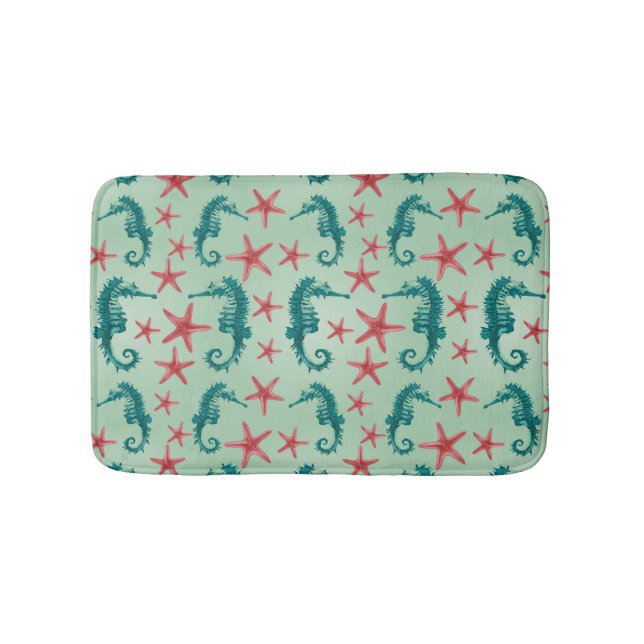 Teal Seahorse Pattern 2 Bath Mat (Front)